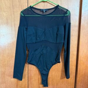 Lulu's Elegant Black Sheer Bodysuit